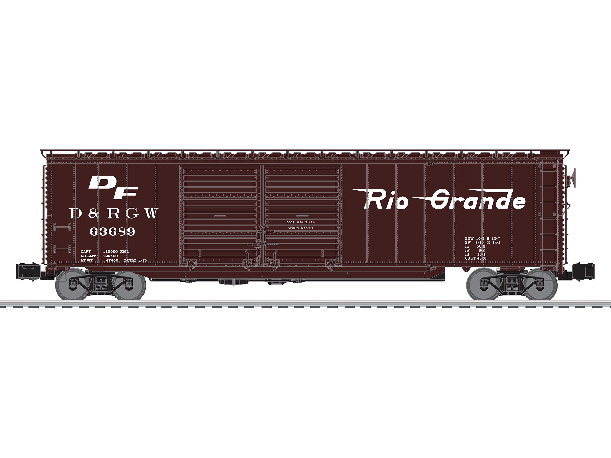 Wagon De Marchandises MTH échelle O – Denver & Rio Grande 50' Double Portes – 3 Rails
